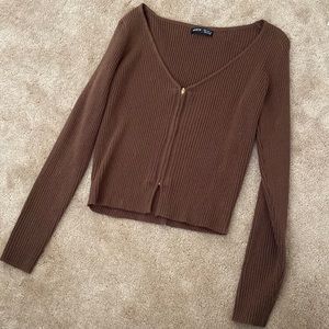 Brown zip up cardigan